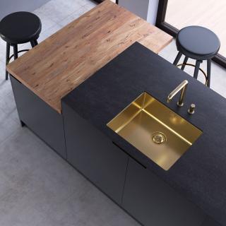 Chiuveta bucatarie inox TASCA CANOVA CA50 Gold cu strat PVD ceramic culoare aurie si accesorii montaj