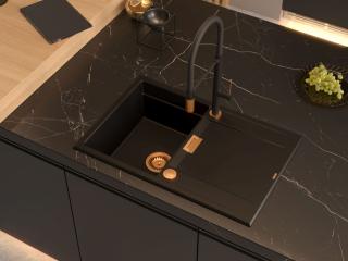 Chiuveta negra din granit cu accesorii cupru Quadron Owen 111+ baterie din inox negru cupru Margot