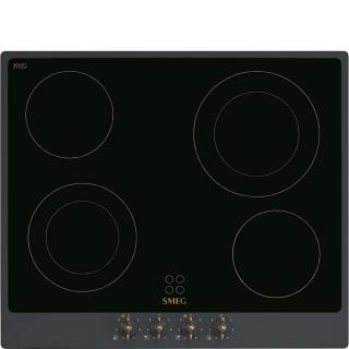 Plita vitroceramica Smeg Coloniale, 60 cm,rama antracit cu butoane alama antica