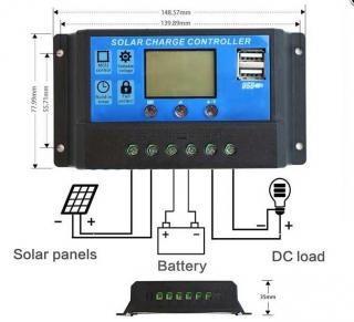 Controler panou solar 12 24V 10A mini dual USB