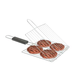 Grill gratar hamburger - cu invelis cromat, maner din lemn - 38 x 22 cm