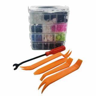 Set 470 buc cleme din plastic + 5 unelte