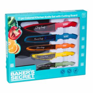 Set 5 cutite de bucatarie colorate cu placa de taiat Baker s Secret