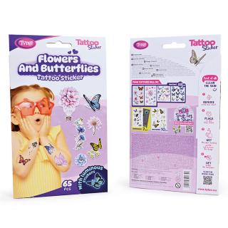 Set autocolante pentru tatuaje: fluturi si flori - 65 buc pachet