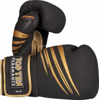 Boxing gloves , œ4select,   Leather - 10 oz, SlimCut, black-gold