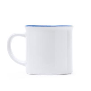 Cana ceramica sublimabila ,cu design retro si margine colorata, albastru