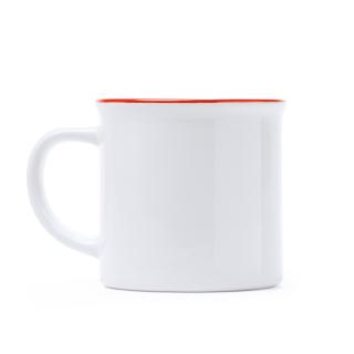 Cana ceramica sublimabila ,cu design retro si margine colorata, rosu