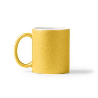 Cana colorata sublimabila, din ceramica ,cu efect de sclipici, galbena