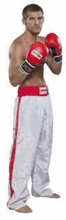 Pantaloni Kickboxing, Classic, aprobat WAKO, Top Ten, Alb-Rosu, XL