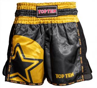 Pantaloni scurti Thaibox   Star  , aprobat WAKO, Top Ten, Negru-Gold, S