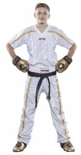 Tricou   Kickboxing Mesh  , Top Ten, Alb-Auriu, 140 cm