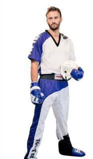 Uniforma Kickboxing Bow, aprobat WAKO, Top Ten, Alb-Albastru, 130 cm