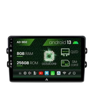 Navigatie Dacia Renault, Android 13, Z-octacore   8GB RAM + 256GB ROM, 9 Inch AD-BGZ9008+AD-BGRKIT383