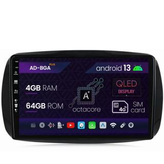 Navigatie Smart For Two (2016-Prezent), Android 13, A-Octacore   4GB RAM + 64GB ROM, 9 Inch - AD-BGA9004+AD-BGRKIT412