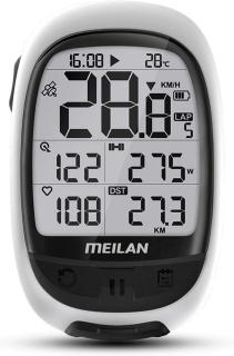 Ciclocomputer GPS pentru bicicleta Meilan M2 Oval, Rezistenta la apa IPX5, Ecran LCD 2.4 inch (Alb)