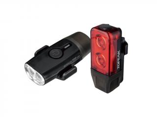 Faruri Set Topeak PowerLux Combo TMS098, Fata HeadLux 100Usb, Spate TailLux 25 Usb - Negru-Rosu