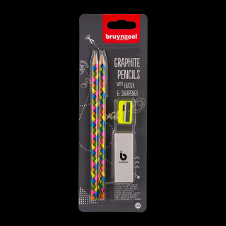 Bruynzeel Graphite set creion neon - 2 buc. creioane HB + ascuțitoare și gumă de ()