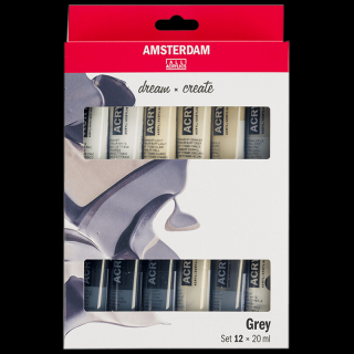 Culori acrilice Amsterdam - set  12 x 20ml - Grey