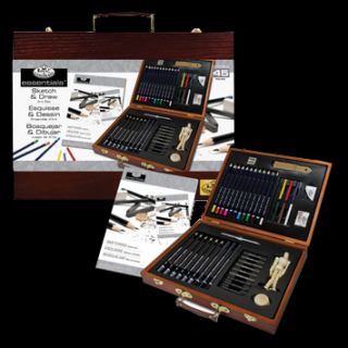 Set de schițte și desen în box din lemn Royal Langnickel - set de 45 buc