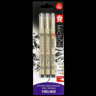 Set Sakura Micron 01/05 Black blister Pigma Brush gratis