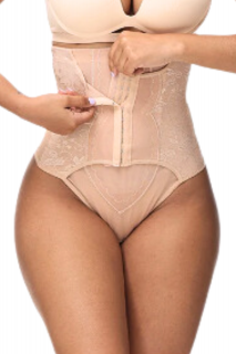 Chilot modelator, tanga cu talie inalta  si corset, prindere mos si baba, dantela, Shapella, Beige