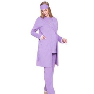 Compleu maternitate, 4 piese, Pijama+ Halat gravide, Sella, Lavender, maneca lunga