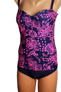 Costum de baie intreg, tankini, Flowers, Purple