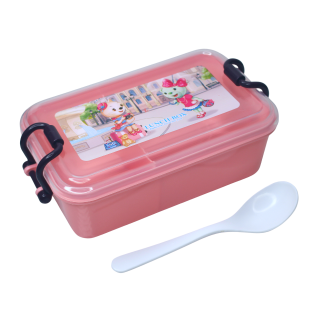 Set cutie alimente cu lingura, dreptunghiular, cu capac transparent, Pretty Animals, Pink