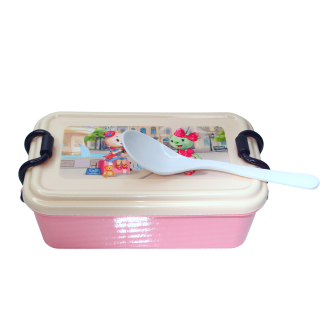 Set cutie alimente cu lingura, dreptunghiular, Pretty Animals, Pink