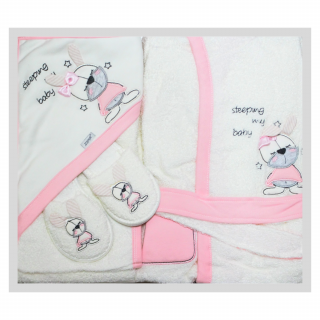 Set de baie pentru copii, bumbac, Rabbit, Pink - 4 piese