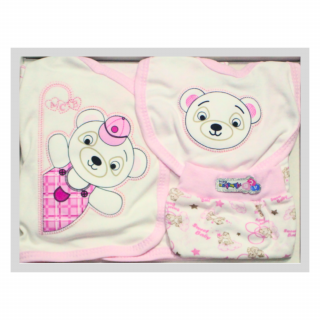 Set maternitate bumbac, nou-nascut, Bear, Pink - 5 piese