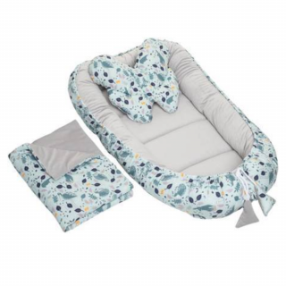 Set Premium Baby Nest Velvet, cuib bebelusi cu perna si pilota, Light Gray