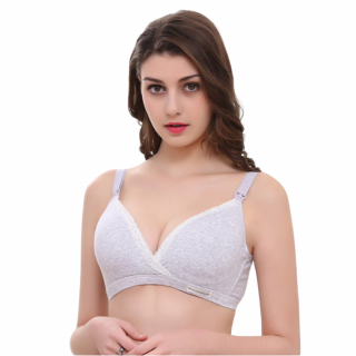 Sutien pentru alaptare cu dantela, Nezababy, Bumbac, Grey