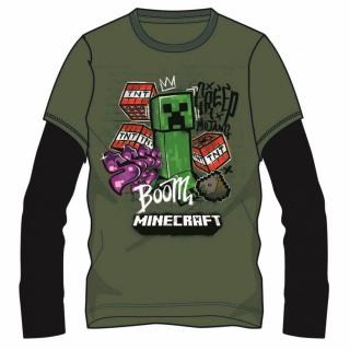 Bluza cu maneca lunga, bumbac 100%, baieti, Licenta Minecraft, Verde Negru