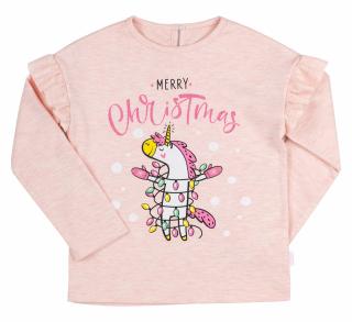 Bluza cu maneca lunga, fete, Roz Unicorn Christmas