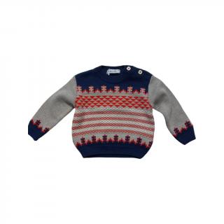 Bluza tricotata tip pulover, baieti, Gri Rosu Bleumarin