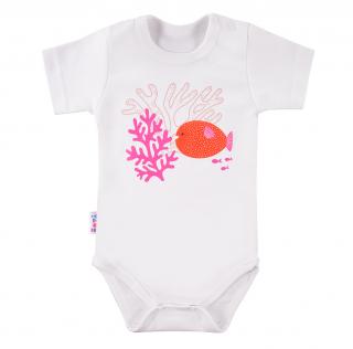 Body cu maneca scurta, bumbac 100%, fete, alb_Coral