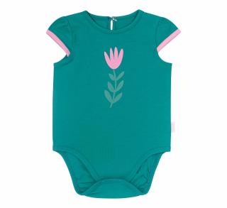 Body cu maneca scurta, bumbac 100%, fete, Verde Floare