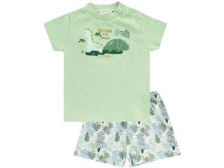 Compleu, tricou cu maneca scurta si pantalon scurt, baieti, Verde, Baby Dino