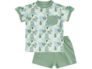 Compleu, tricou cu maneca scurta si pantalon scurt, baieti, Verde Imprimeu, Baby Dino