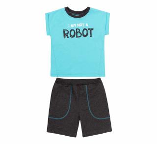 Compleu, tricou cu maneca scurta si pantalon scurt cu buzunare, bumbac 100%, baieti, Aqua Gri