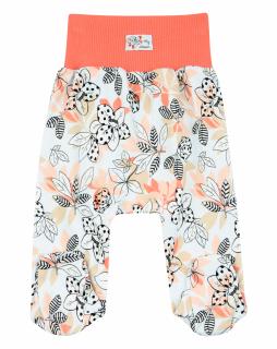 Pantalon cu talpa, bumbac organic 100%, fete, Alb Coral, Magnolia