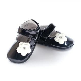 Pantofi eleganti, piele lacuita, fete, Negru Floare alba, Skyler