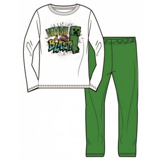 Pijama cu maneca lunga, doua piese, baieti, Licenta Minecraft, Alb Verde