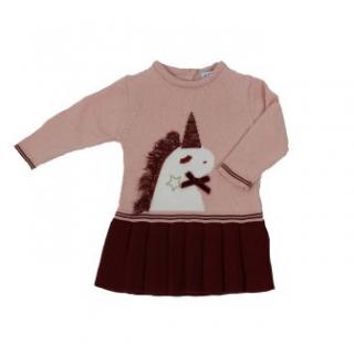 Rochita cu maneca lunga din tricot, Roz Bordo, Unicorn