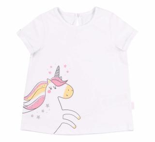 Tricou cu maneca scurta, bumbac 100%, fete, Alb Unicorn