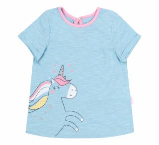 Tricou cu maneca scurta, bumbac 100%, fete, Albastru Unicorn