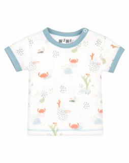 Tricou cu maneca scurta, bumbac organic 100%, baieti, Alb Crabi