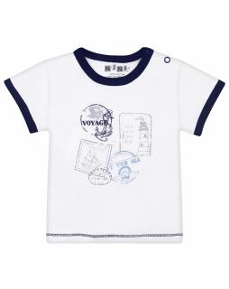 Tricou cu maneca scurta, bumbac organic 100%, baieti, Alb Marin