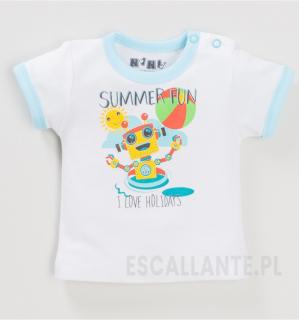 Tricou cu maneca scurta, bumbac organic 100%, baieti, Alb, Robot